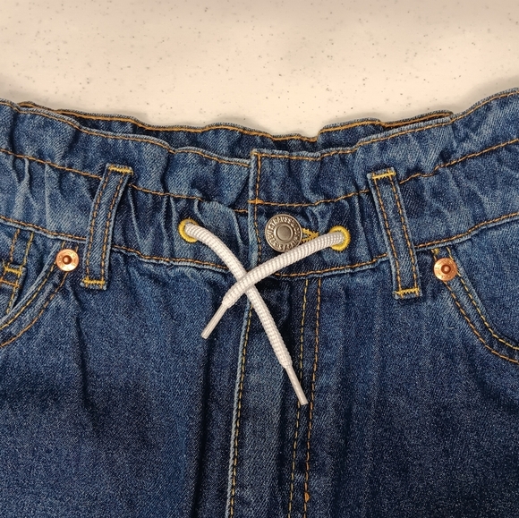 Levi Jean Cotton High Rise Pull-on Girl 12 Reg Draw String Elastic Mid Wash Blue - Picture 3 of 13